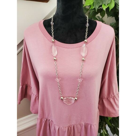 Asos Design Womens Solid Pink Cotton Round Neck Long Sleeve Knee Length Dress 16 - Picture 2 of 12